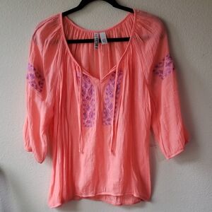 Peach Boho Top with Purple Accents